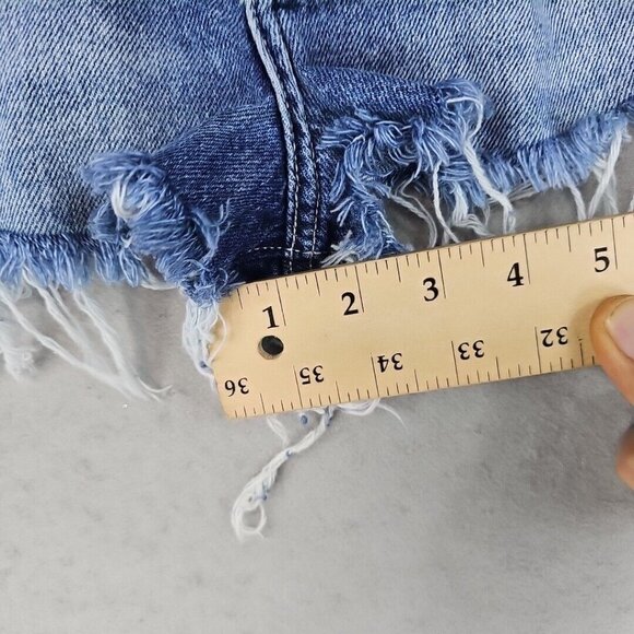 FOREVER 21 Mini Shorts Womens Size 24 Blue Button Fly Cheeky Daisy Dukes Cowgirl - Picture 7 of 11